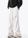 New Korean Fashion Pleated Wide-leg Sweatpants For Men Hip Hop Solid Color Baggy Pants Y2K Streetwear Gray Straight Trousers