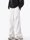 New Korean Fashion Pleated Wide-leg Sweatpants For Men Hip Hop Solid Color Baggy Pants Y2K Streetwear Gray Straight Trousers