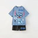 2025 Summer Kids Sets Disney Stitch Printed Tops Tee Shirts For Boys Casual Pullover Clothes Casual Two Piece Suit Child Sets