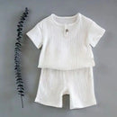 Summer Children's Clothing Set for 0-7Y Boys & Girls Cotton Linen Muslin Suit T-shirt Tops + Shorts 2pcs Baby Loungewear Outfit