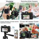 4K Digital Camera For Photography and Video Auto focus Anti-Shake 48MP Compact Vlogging Camera 3' '180°Flip Screen with Flash