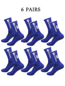 6 pairs of football socks, men's and women's mid length anti slip training socks, thickened professional sports socks