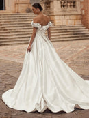 Glamorous Wedding Dresses A Line Satin Bridal Gowns Off The Shoulder Robes High Slit Floor Length Vestidos De Novia Customized