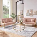 56.5" W Modern Loveseat 2 Seater Sofa Luxurious Velvet Fabric Couch with Gold-Tone Metal Arms and Legs for Bedroom, Studio Pink
