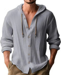 2024 New Spring and Summer Men's Hooded T-shirt Solid Color Cotton Linen Men's Casual Long Sleeved Top