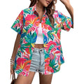 New Women's Short Sleeve T-shirts Fashionable 3d Floral Printed Casual Hawaii Style Basic Tops Lapel Short Sleeve Shirt Summer