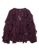 TFMLN Sexy Women Translucent Ruffles Blouses 2025 New Fashion V-neck Single Breasted Tierred Causal Tops Beach Style Solid Shirt