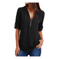 S-5XL Ladies Loose Blouse Chiffon Shirt Zipper V-Neck Half Sleeve Shirts Casual Office Lady Sexy Blouse Shirt Tops Multi Colors