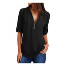 S-5XL Ladies Loose Blouse Chiffon Shirt Zipper V-Neck Half Sleeve Shirts Casual Office Lady Sexy Blouse Shirt Tops Multi Colors