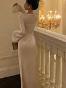 New Autumn Elegant Solid  Dress Women Flare Sleeve Slim Mermaid Spring New French Vintage Wedding Party 2024
