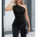 Mia Muse Women's Vest Allseason Sexy Plain Sleeveless One-Shoulder Skinny Fit Party Vest