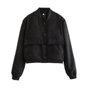 Women Fashion With Pockets Bomber Jacket Coats Vintage Long Sleeve Front Button Casual Female Outerwear Chic Tops