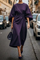 2025 Spring Summer New Women's Fashion Style Elegant Solid Color Waist Dress Casual Bat Sleeve Long Dress Vestidos Para Mujer