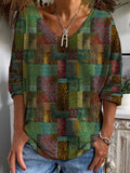 Autumn New Fashion Long-Sleeved Women's T-Shirt Top V-Neck Casual Loose Streaks Printed Streetwear Women Pullover T Shirts