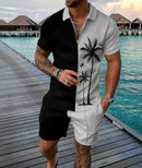 Fashion Summer Men's Tracksuit Short Sleeve Polo Shirt Set Coconut Tree 3D Print Clothing 2 Pieces Casual Suit Streetwear Outfit