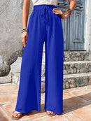 Women High Elastic Waist Wide Leg Pants Summer Casual Female Sand Beachwear Full Loose Trousers YLX-333