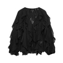 TFMLN Sexy Women Translucent Ruffles Blouses 2025 New Fashion V-neck Single Breasted Tierred Causal Tops Beach Style Solid Shirt
