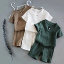 Summer Children's Clothing Set for 0-7Y Boys & Girls Cotton Linen Muslin Suit T-shirt Tops + Shorts 2pcs Baby Loungewear Outfit