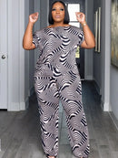 2 Piece Women Sets 2024 New Arrival Plus Size Summer Matching Sets Print Two Pieces Sets Top Pants Suits Outfits Clothing