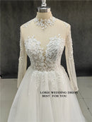 LORIE Long Sleeve Wedding Dresses A Line Sweatheart Neck Bridal Dress Appliqued Lace Wedding Gowns 2023 Customized