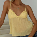 Women y2k Fairy Pleated Mesh Sheer Camisole Mini Bowknot Front Spaghetti Strap V-Neck Lace Cropped Tops Clubwear Streetwear